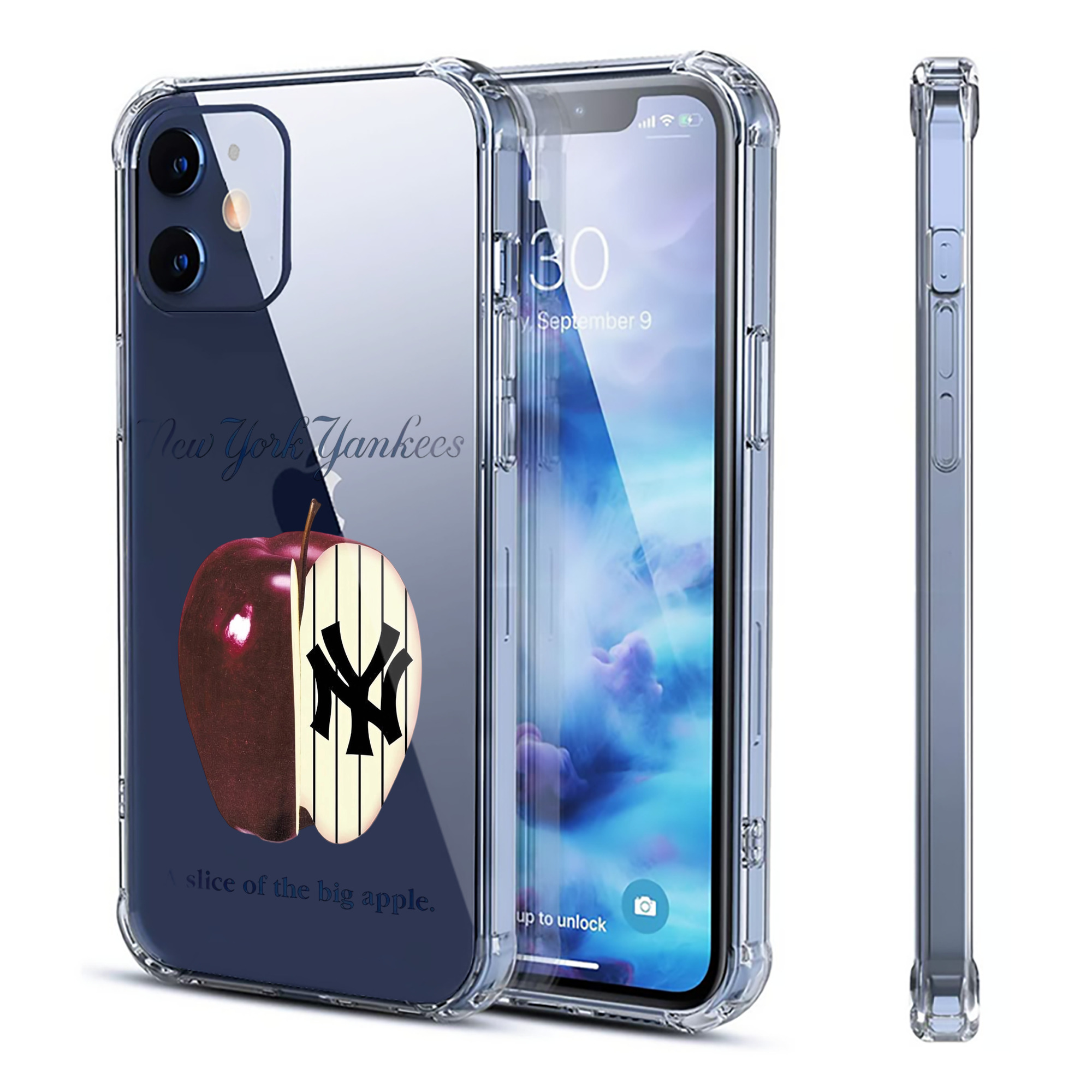 New York Yankees A Slice of The Big Apple Clear IPhone 12 Case – Soft TPU With UV Print – Enhanced Drop Protection, Precise Fit, Anti-Fingerprint, Customizable Design, Scratch-Resistant, Yellow-Resistant